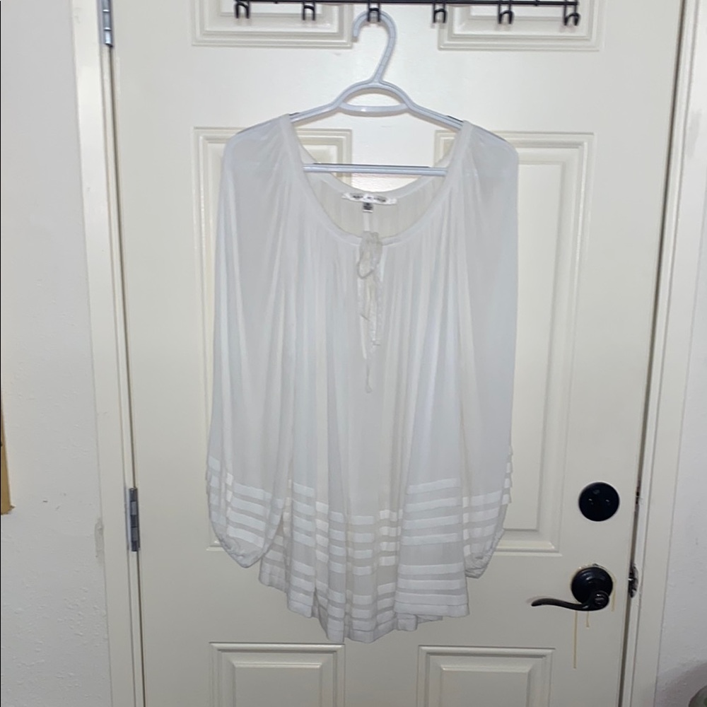 Max Studio White Tie Front Bib Collar Blouse